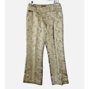 KAFFE Women's Pants Dress Size 38 Paisley Textured w/Belt Tan Gold